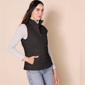 Black Packable Puffer Vest w/ Pouch Lightweight Travel Layer Size L
